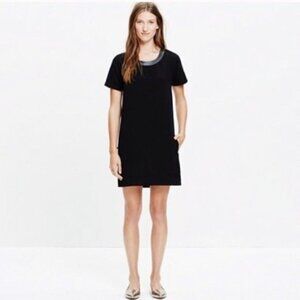 Madewell Black Weekend Leather Trim Shirt Mini Dress with Pockets